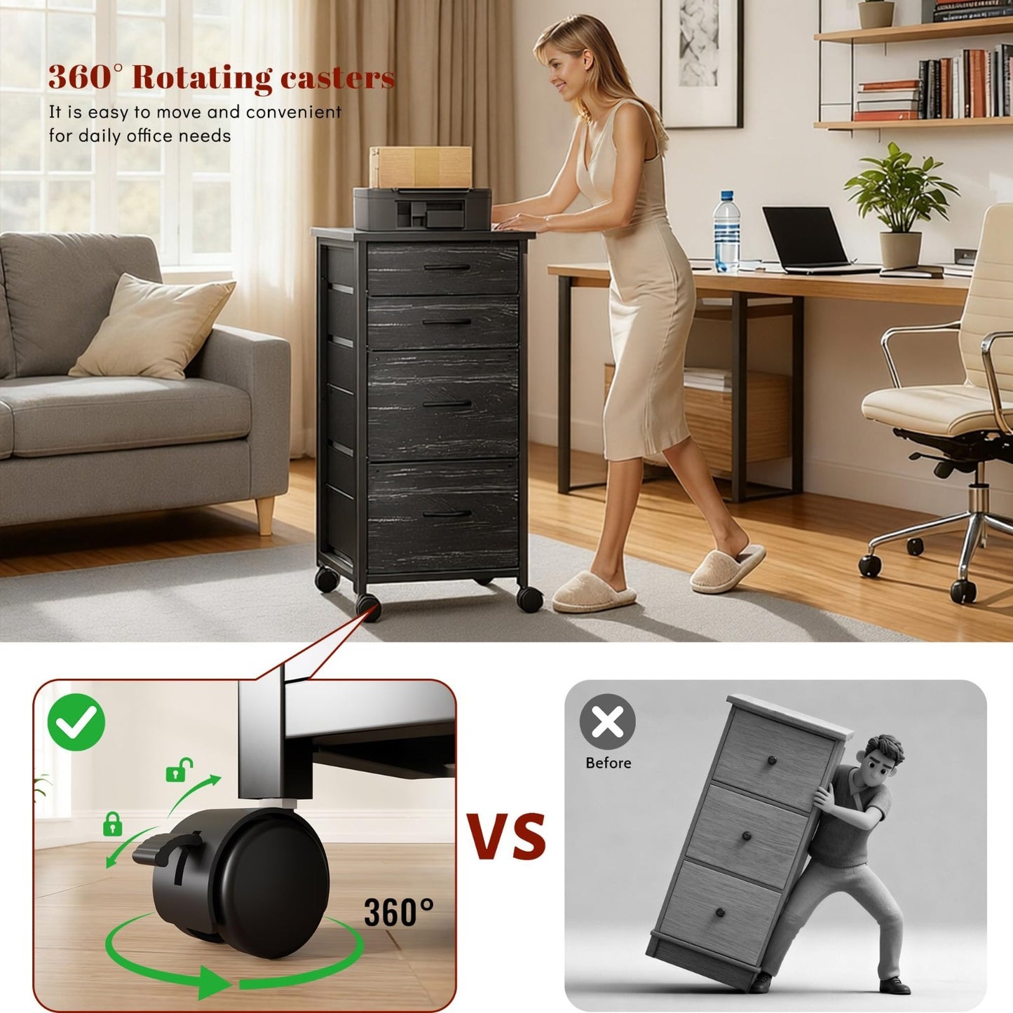 4 Drawer Rolling File Cabinet for A4 Letter Size   Mobile Printer Stand, Lockabl4