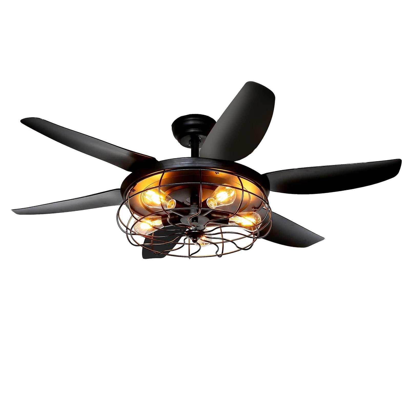 52" Rustic Farmhouse Ceiling Fan with Lights & Remote | Caged Fixture for Indoor1
