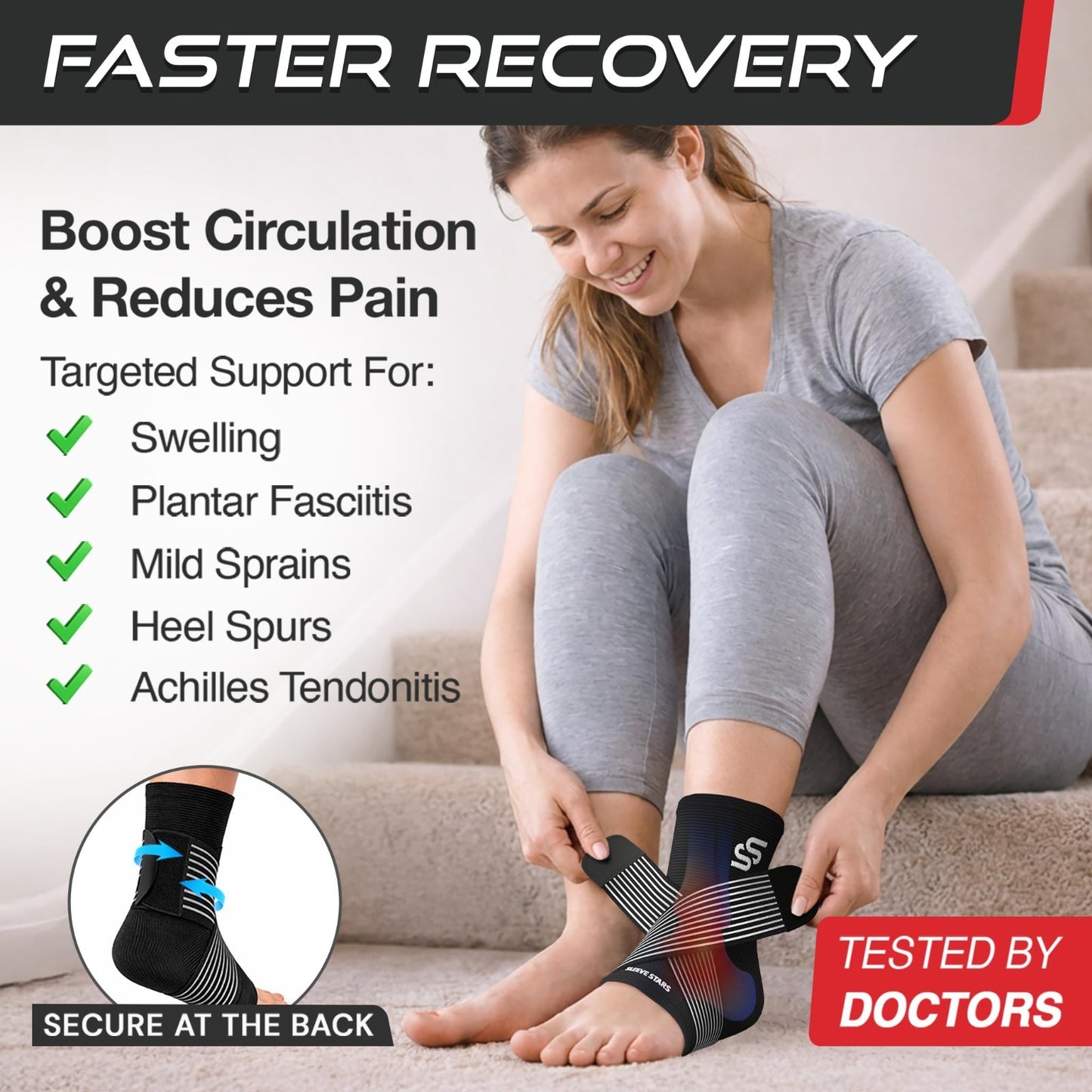 Ankle Brace Compression Sleeve for Sprains & Plantar Fasciitis Relief, Adjustabl2