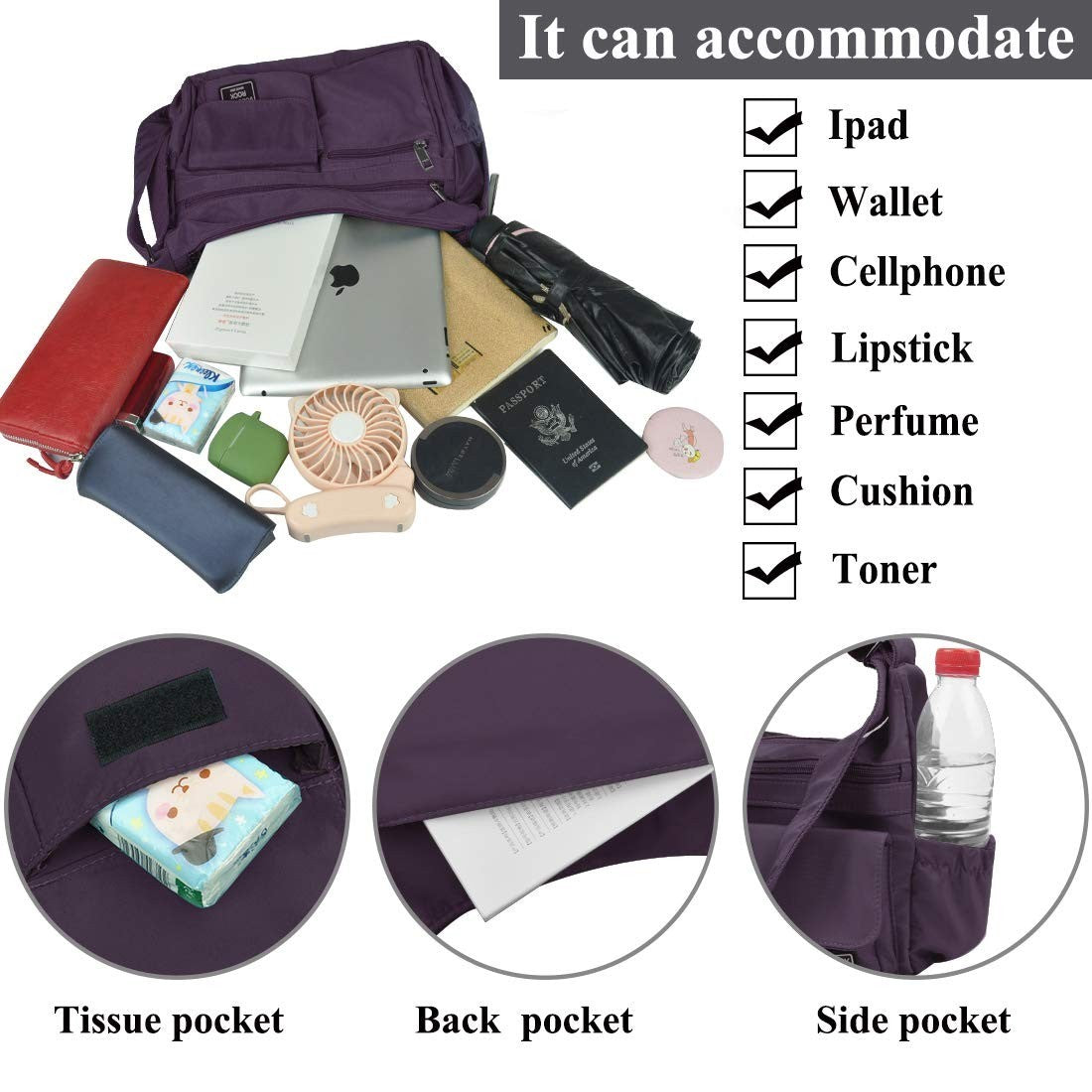 Lightweight Waterproof Crossbody Bag for Women | RFID Travel Shoulder Purse6
