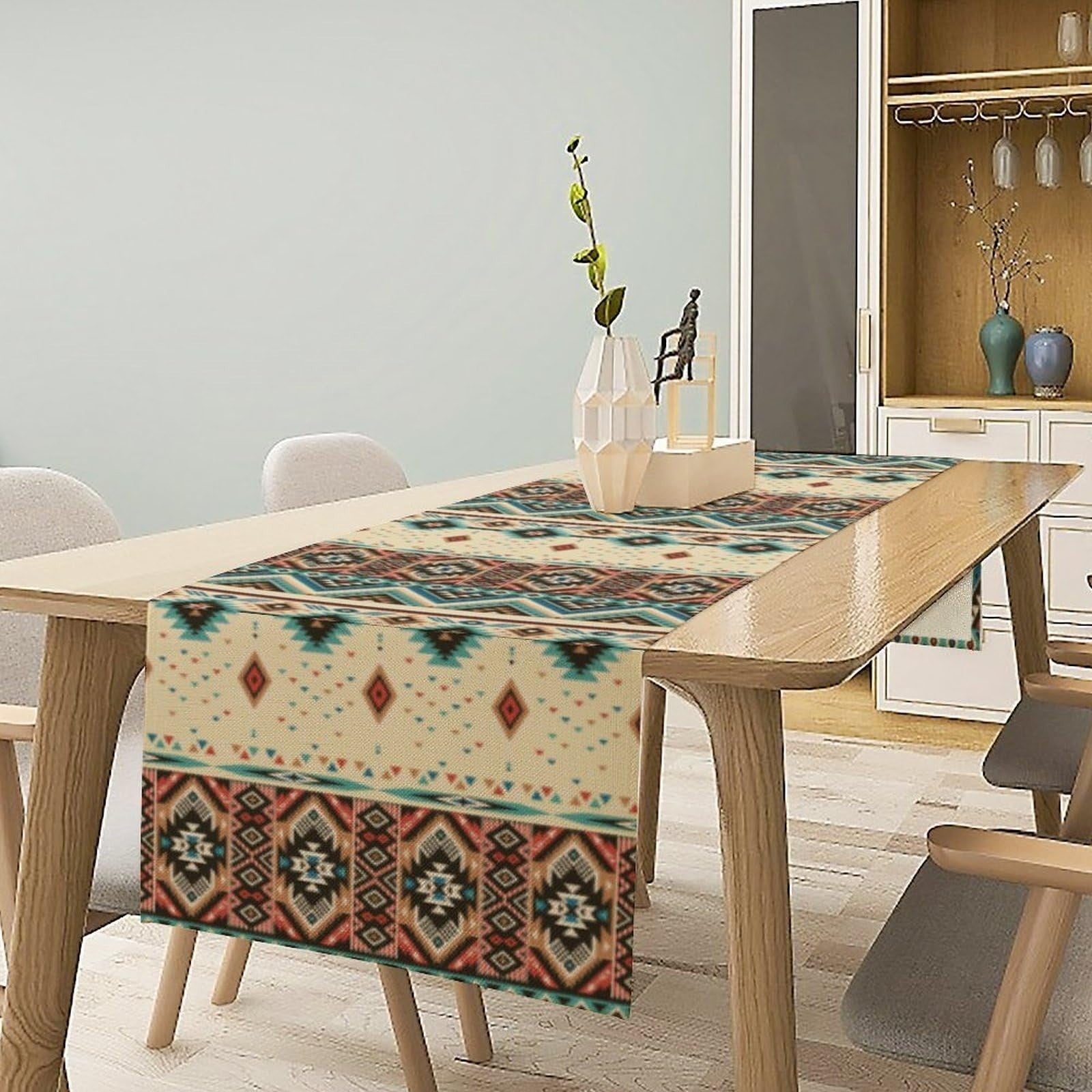 Southwest Ethnic Geometric Table Runner 13"x70" for Kitchen, Farmhouse, Holiday9