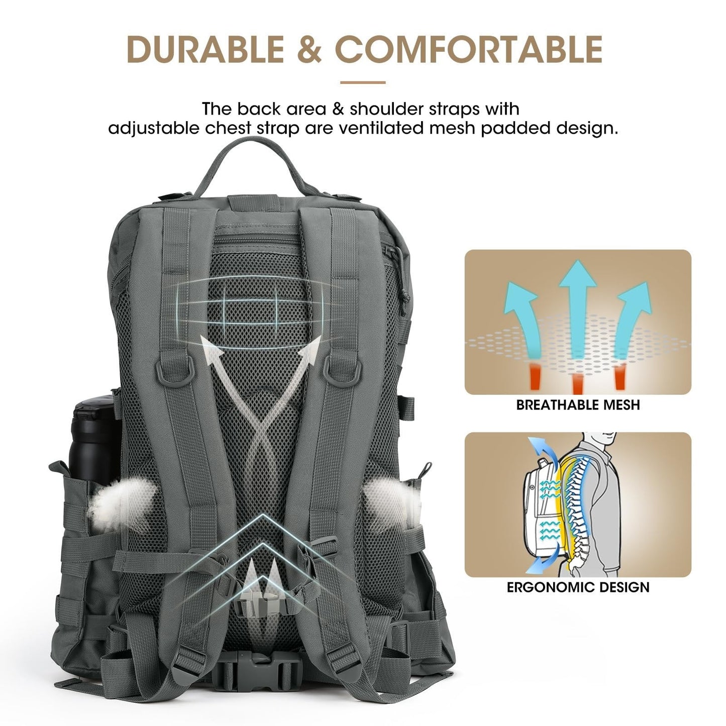 Tactical Military Backpack for Men   3 Day Survival Gear, Grey, Outdoor Travel6