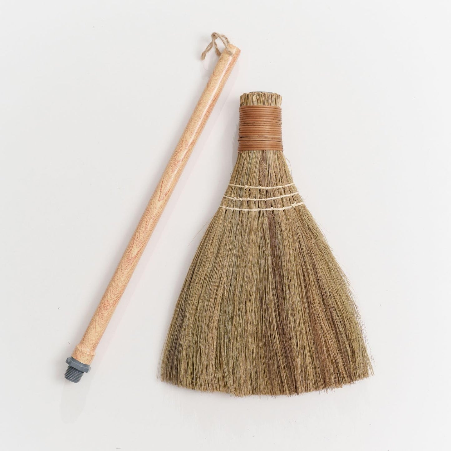 Natural Handheld Broom - Vietnamese Straw Whisk for Indoor/Outdoor Cleaning - 9.3