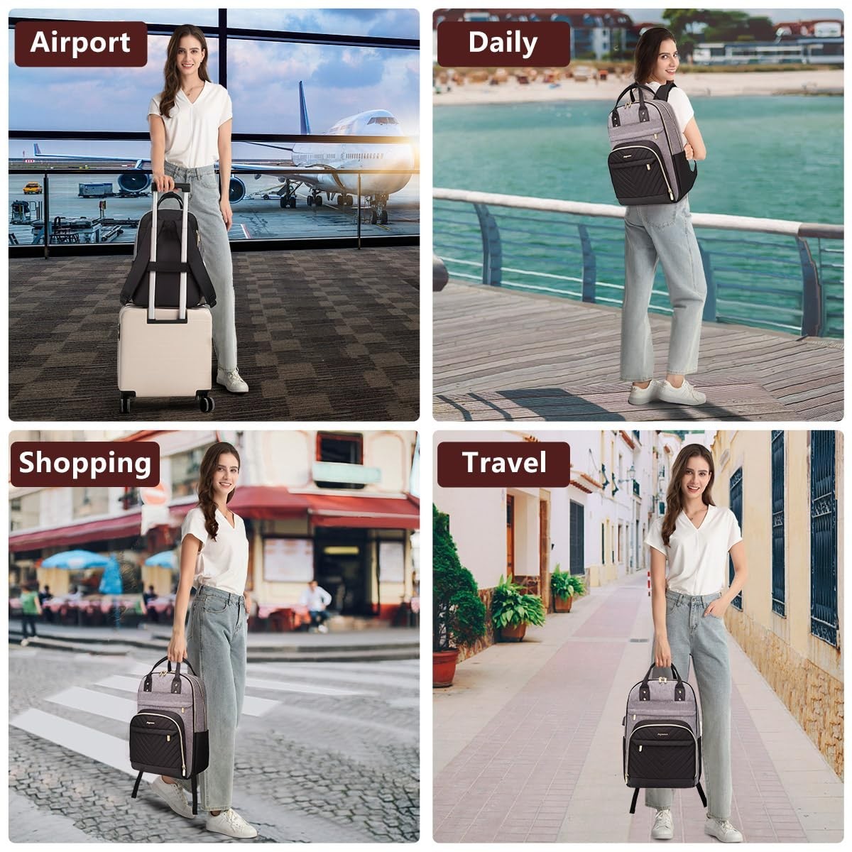 Stylish Laptop Backpack for Women   17.3" USB Charging College Work Bag, Travel5