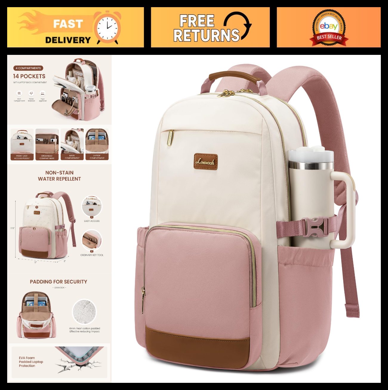 Stylish Waterproof Laptop Backpack for Women, 15.6" Large Capacity, Travel Purse0