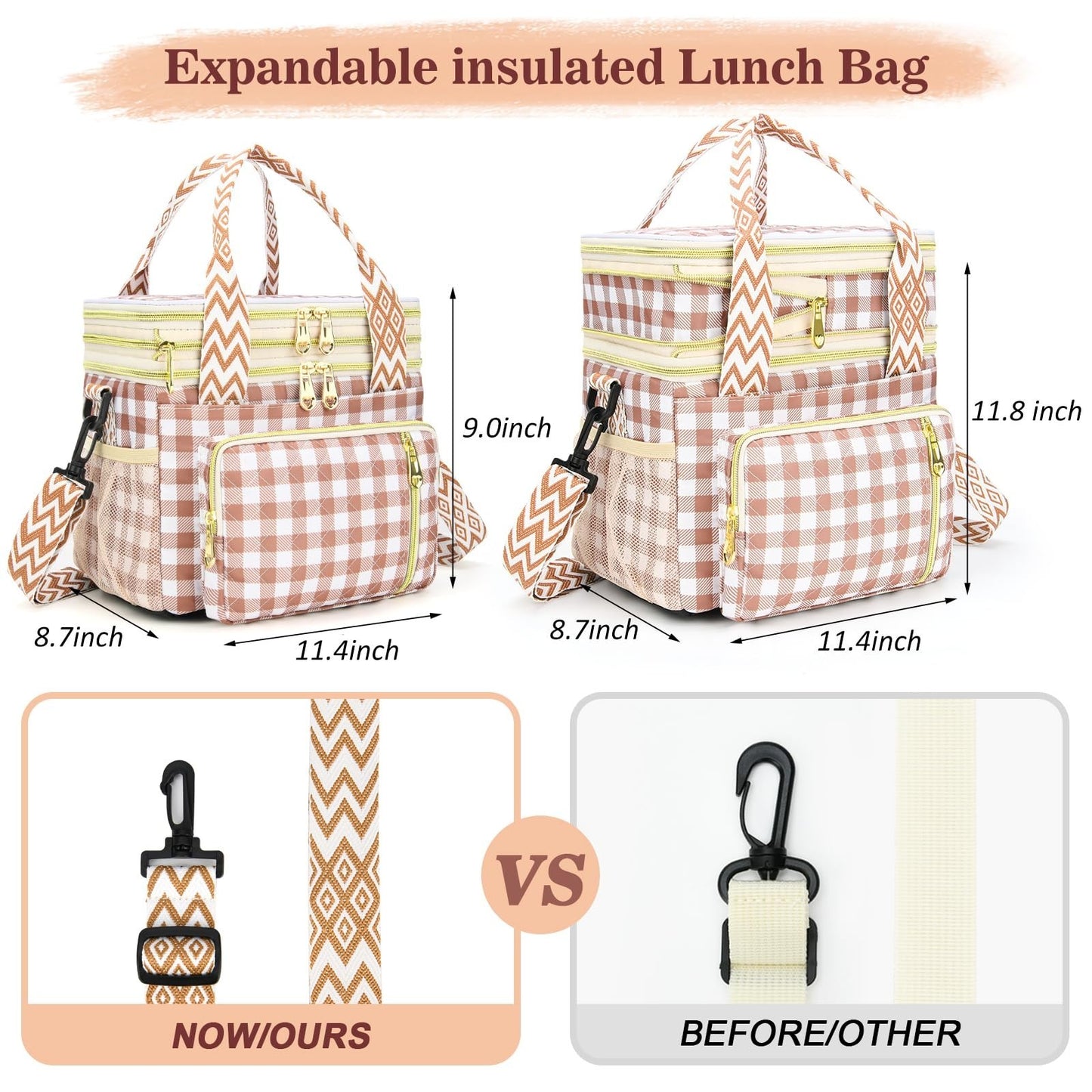 Insulated Lunch Bag for Women - 16L Expandable Leakproof Cooler with Adjustable1