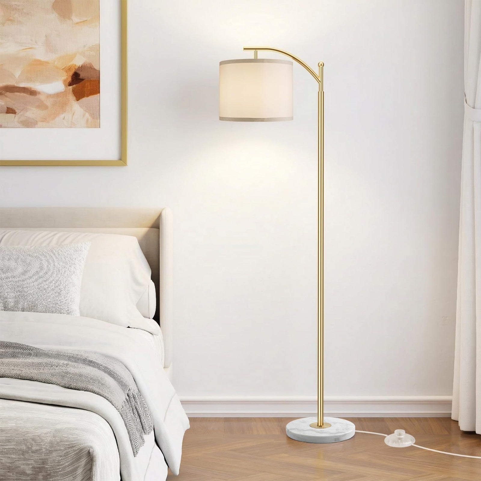 Modern Gold Floor Lamp with Marble Base, Adjustable Linen Shade, 3 Color Tempera6