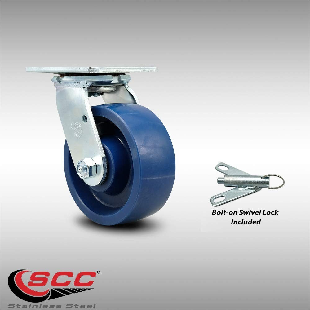 Heavy Duty 5" Polyurethane Wheel Caster - Bolt-On Swivel Lock, 1,000 lbs Capacit2