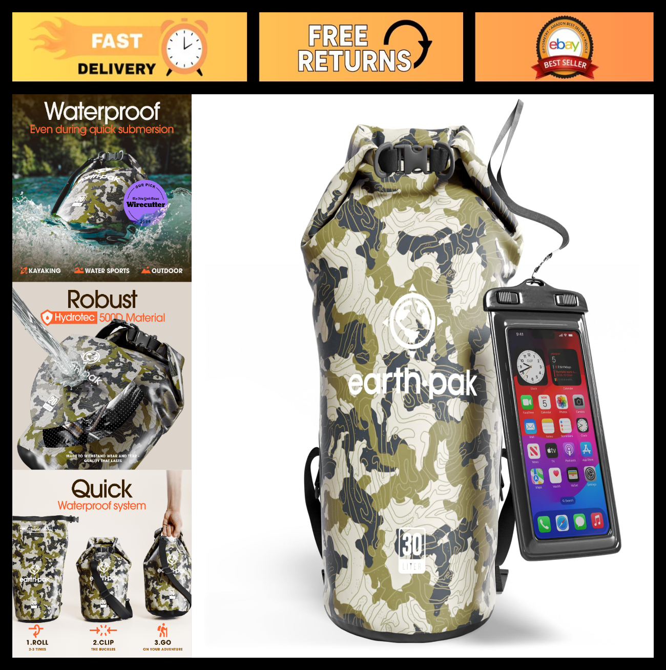 Waterproof Dry Bag Backpack   Roll Top Sack for Kayaking & Gear Protection, Phon0