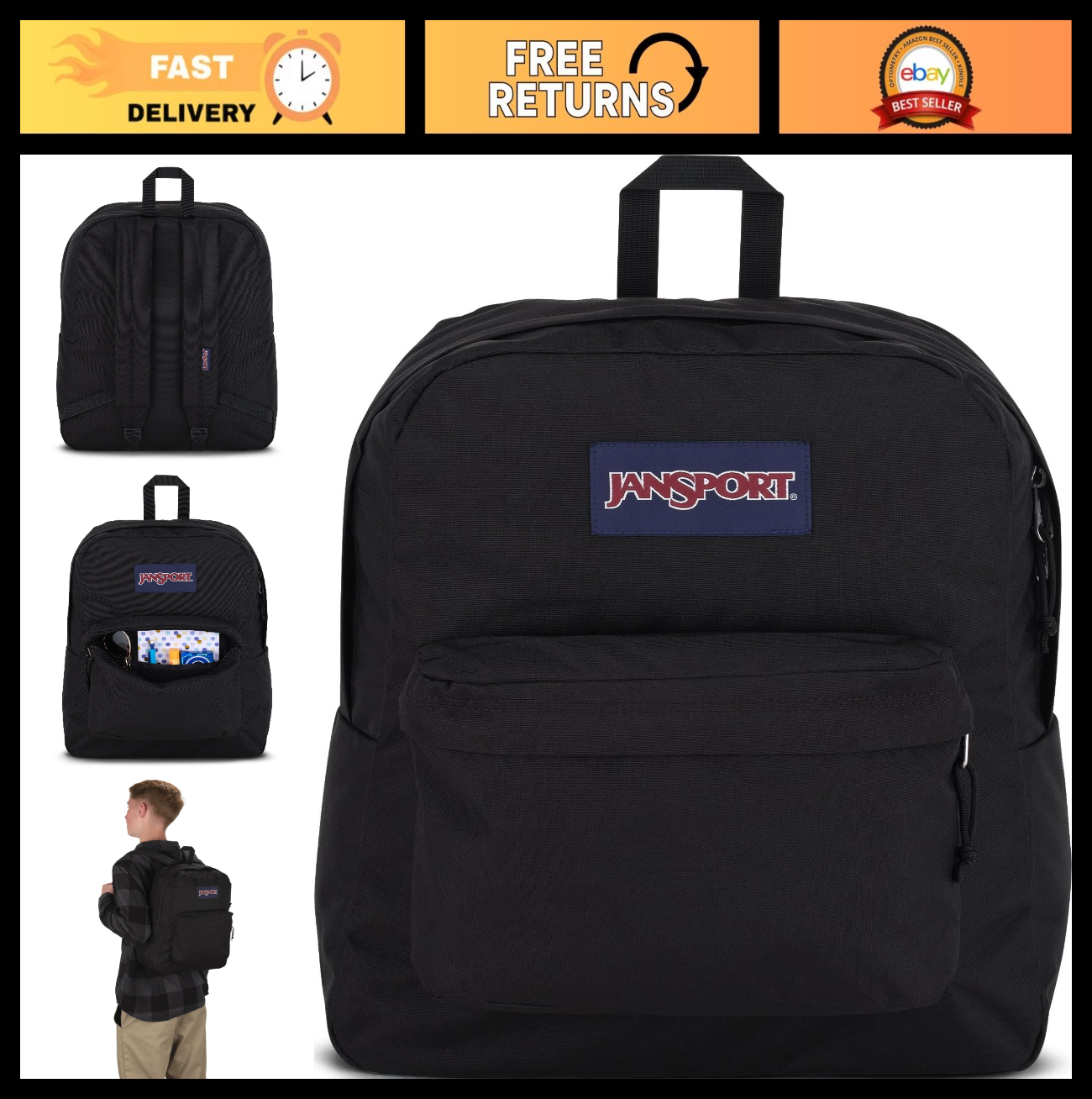 Durable Lightweight Backpack   1 Main Compartment, Front Organizer Pocket, Black0