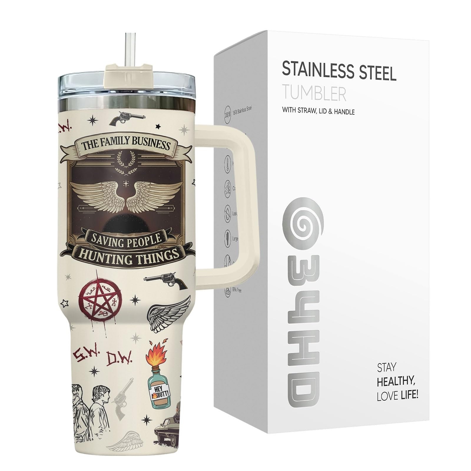 40oz Stainless Steel Tumbler with Handle   Vacuum Insulated Travel Mug   Unique5