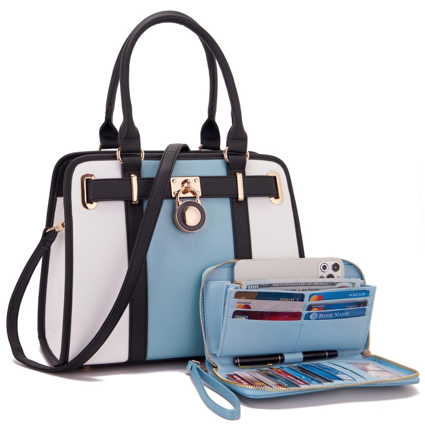 Structured Satchel Tote Handbag Set for Women - Stylish Purses with RFID Wallet1