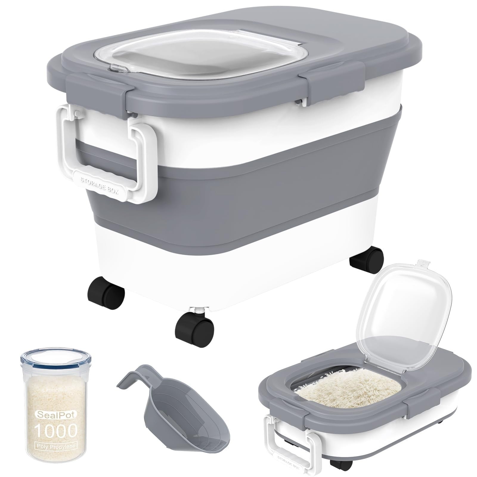 Collapsible Rice Container 20 30Lbs   Airtight Food Storage Solution, Space Savi1