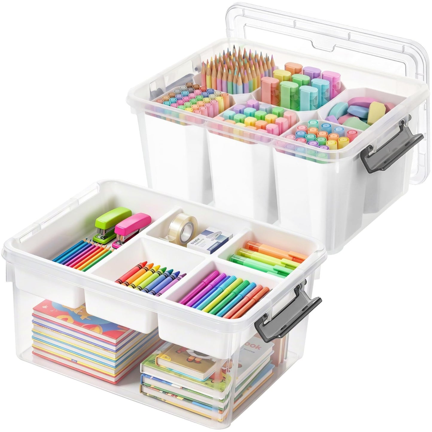 Clear Craft Organizers 17QT Storage Bins with Lids   2 Pack, Durable & Versatile0