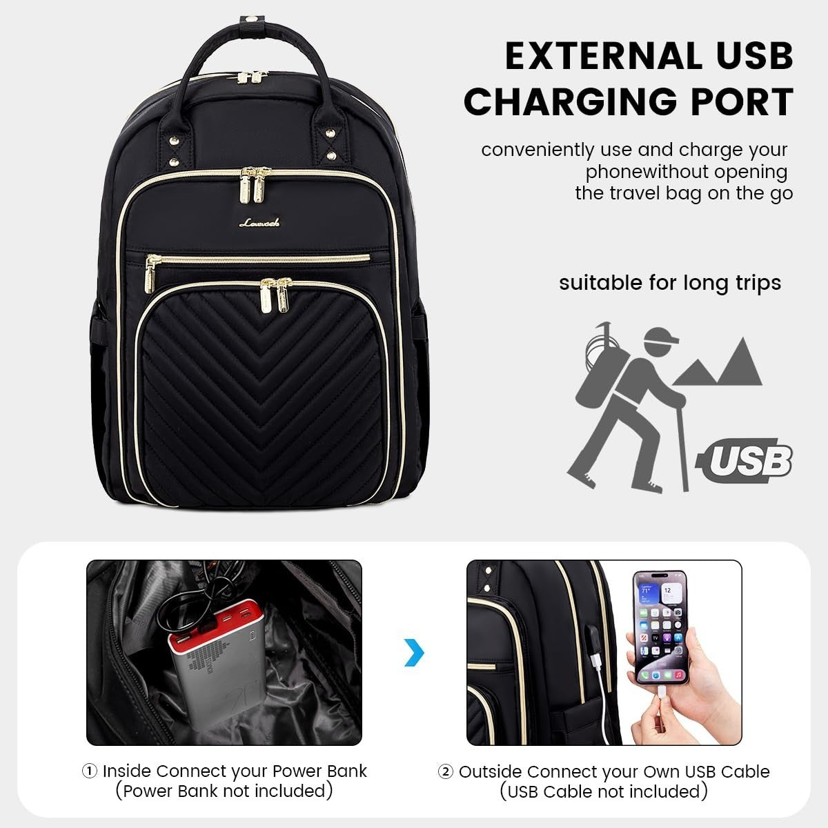 Stylish Water Resistant Laptop Backpack for Women, Travel Work Bag with USB Port4