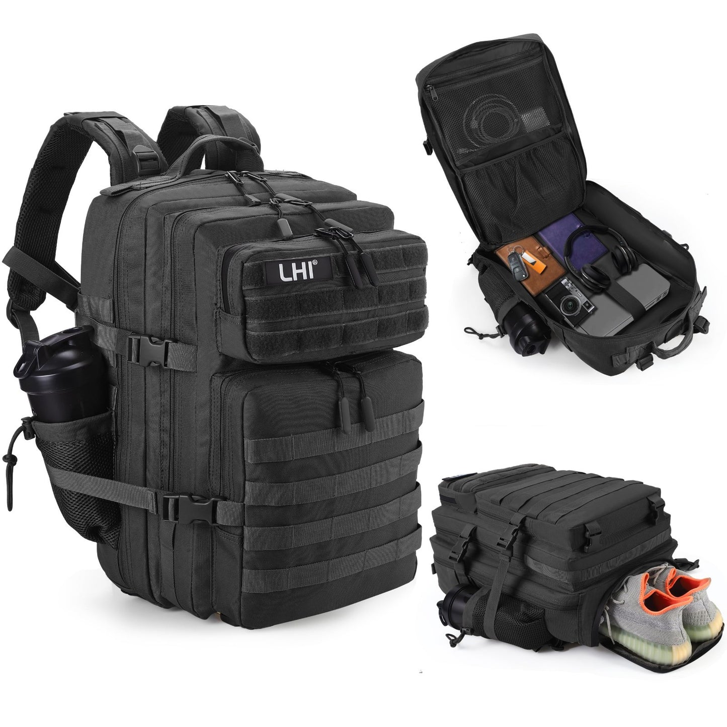 45L Military Tactical Backpack, 3 Day Assault Pack, Large Rucksack with Shoe Com1