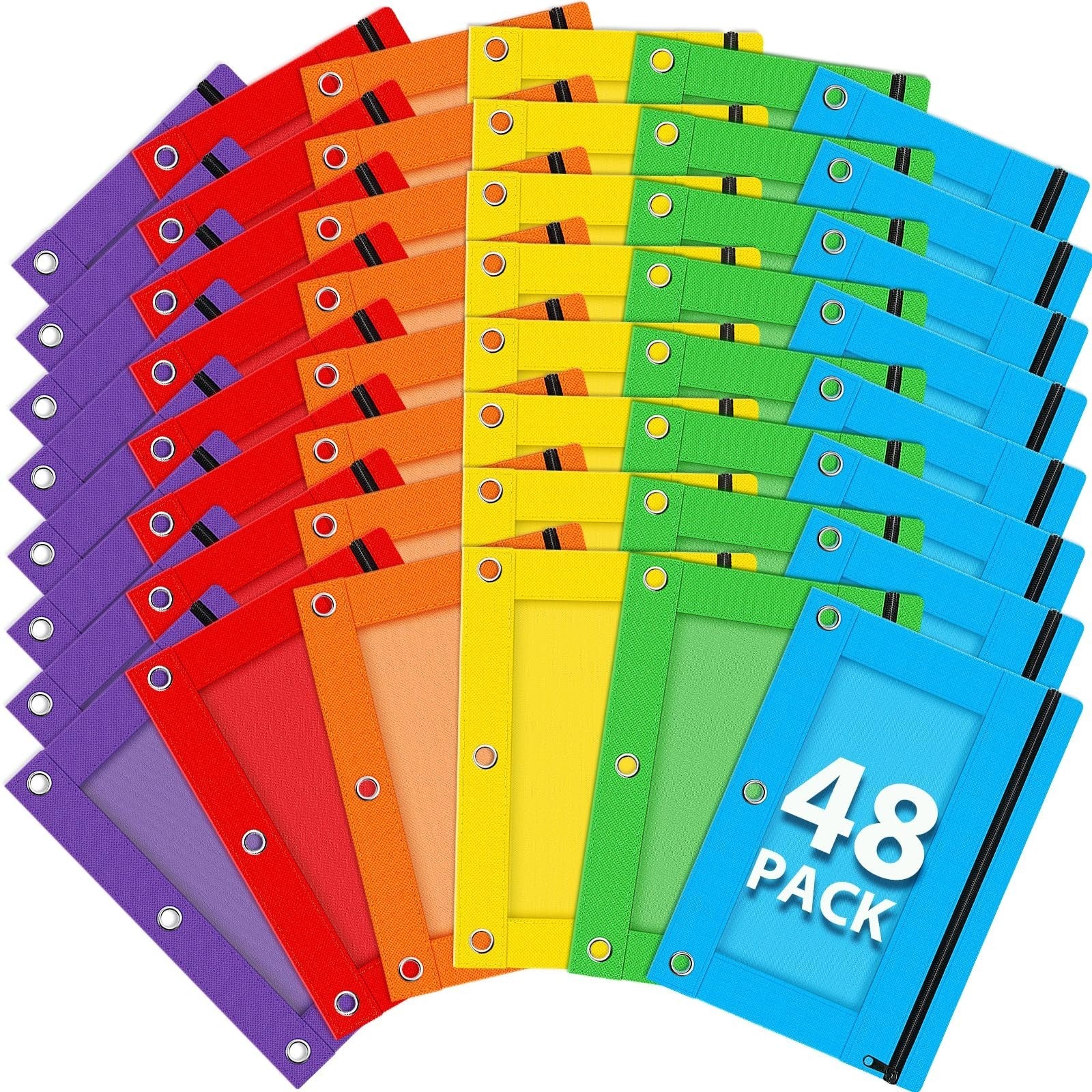 48 Pcs Clear Window Pencil Pouch for 3 Ring Binder, Smooth Zipper, School Suppli1
