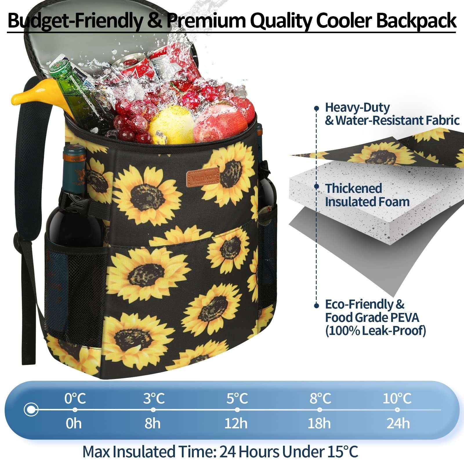 Insulated Camping Cooler Backpack - Holds 30-45 Cans, Waterproof, Leak-Proof, Pe3