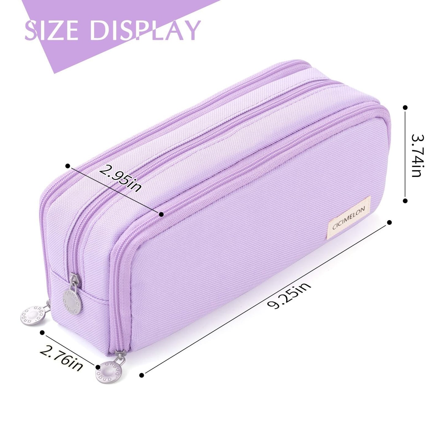 Large Capacity 3 Compartment Pencil Case Pouch Bag for School & Office   Purple3