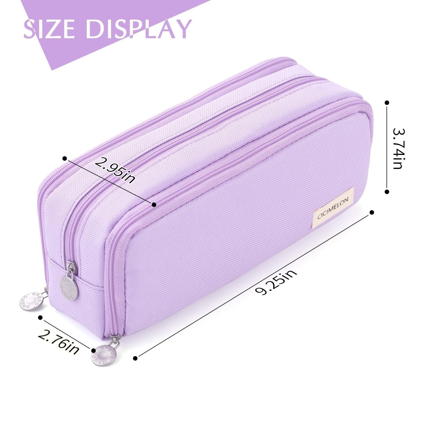 Large Capacity 3 Compartment Pencil Case Pouch Bag for School & Office   Purple3