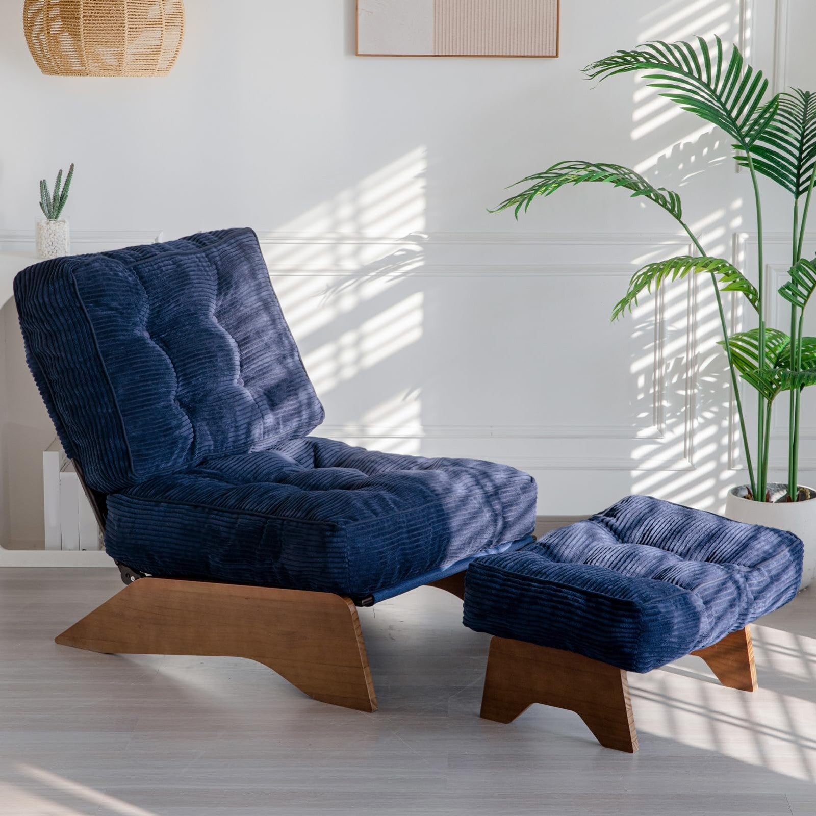 Cozy Adjustable Accent Chair with Ottoman, Tufted Upholstered Lounge Chair for L1