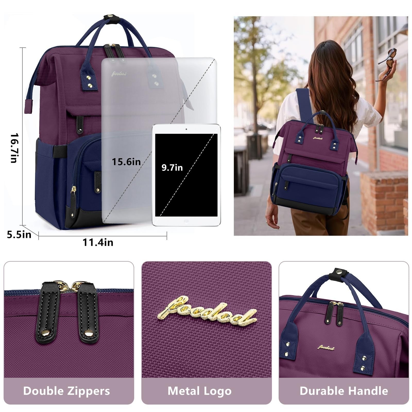 Stylish Laptop Backpack for Women   15.6" Large Capacity Travel Bag, College Boo5