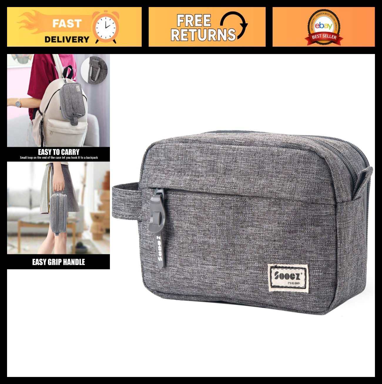 High Capacity Pencil Case Organizer   Big Pouch with Easy Grip Handle, Grey0