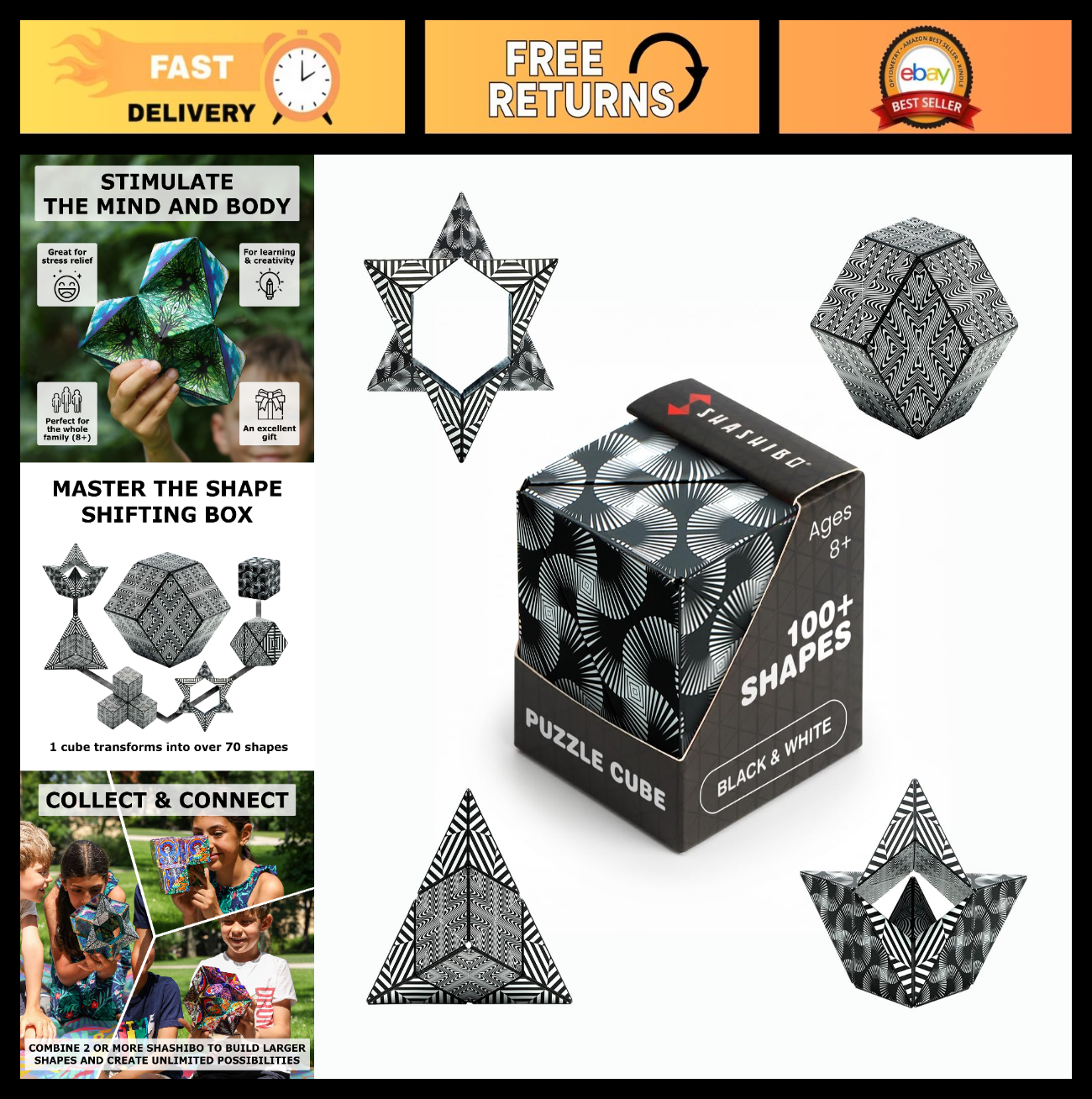 Magnetic Puzzle Cube   Sensory Fidget Toy for Stress Relief, Shape Shifting Fun,0