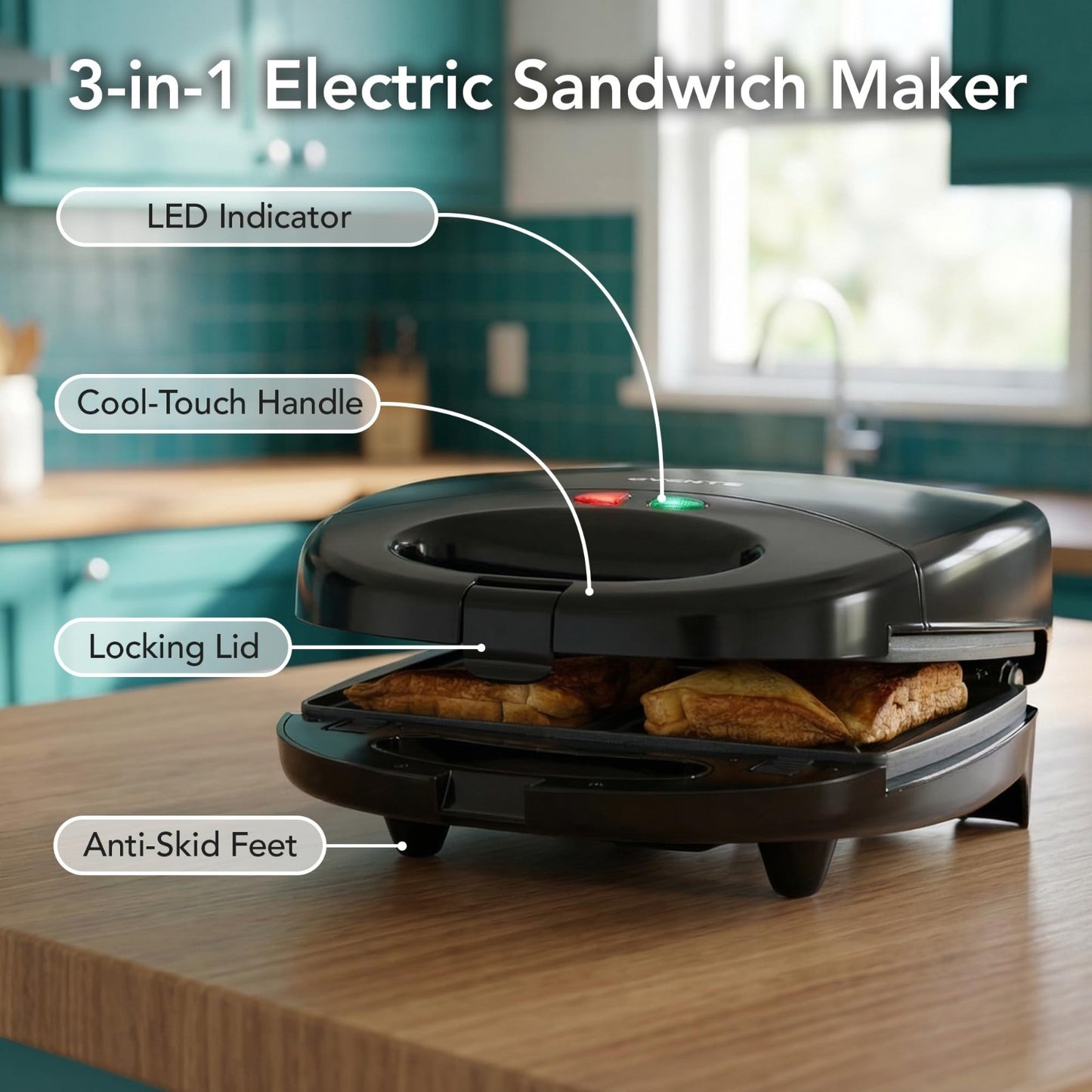 Electric Sandwich & Waffle Maker Set - 3 Non-Stick Plates, 750W, Versatile Grill4