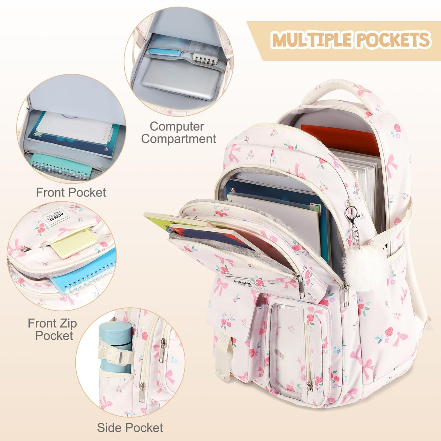Stylish Floral Backpack Set for Girls   Includes Lunch Bag & Pencil Pouch, Ideal3