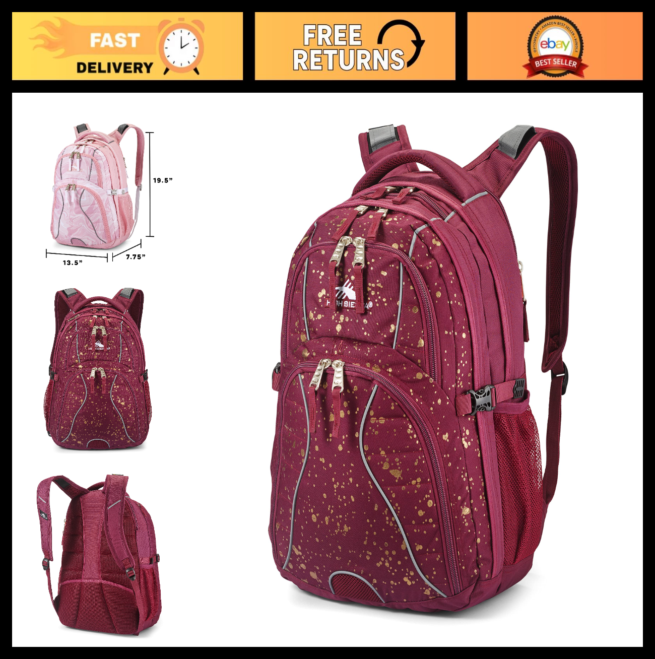 Versatile Laptop Backpack, One Size, Copper Splatter/Maroon, Water Resistant, Du0