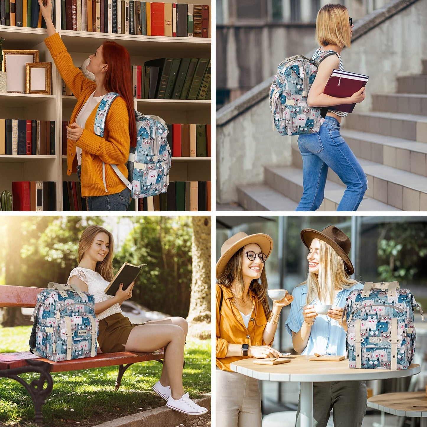 Cute Cartoon Laptop Backpack for Women, 15.6" RFID Anti Theft Travel Bag, Work P5
