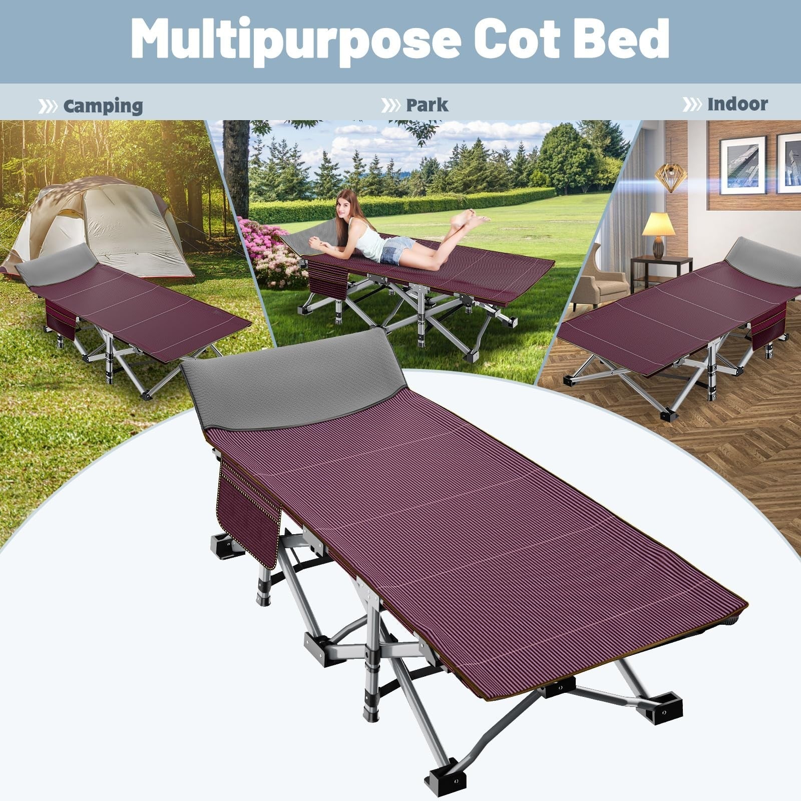Folding Camping Cot for Adults, 28" Wide, 880 lbs Capacity, Padded with Carry Ba4