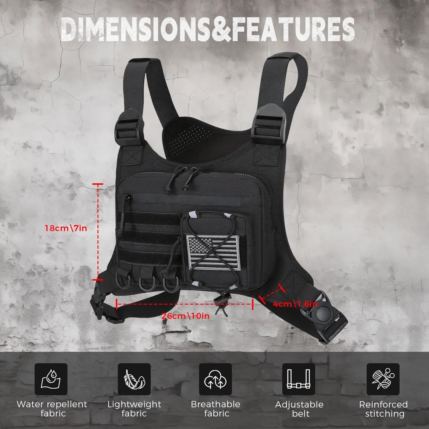 Men's Outdoor Chest Bag - EDC Travel Vest Holster for Running & Hiking, Fits Mos2