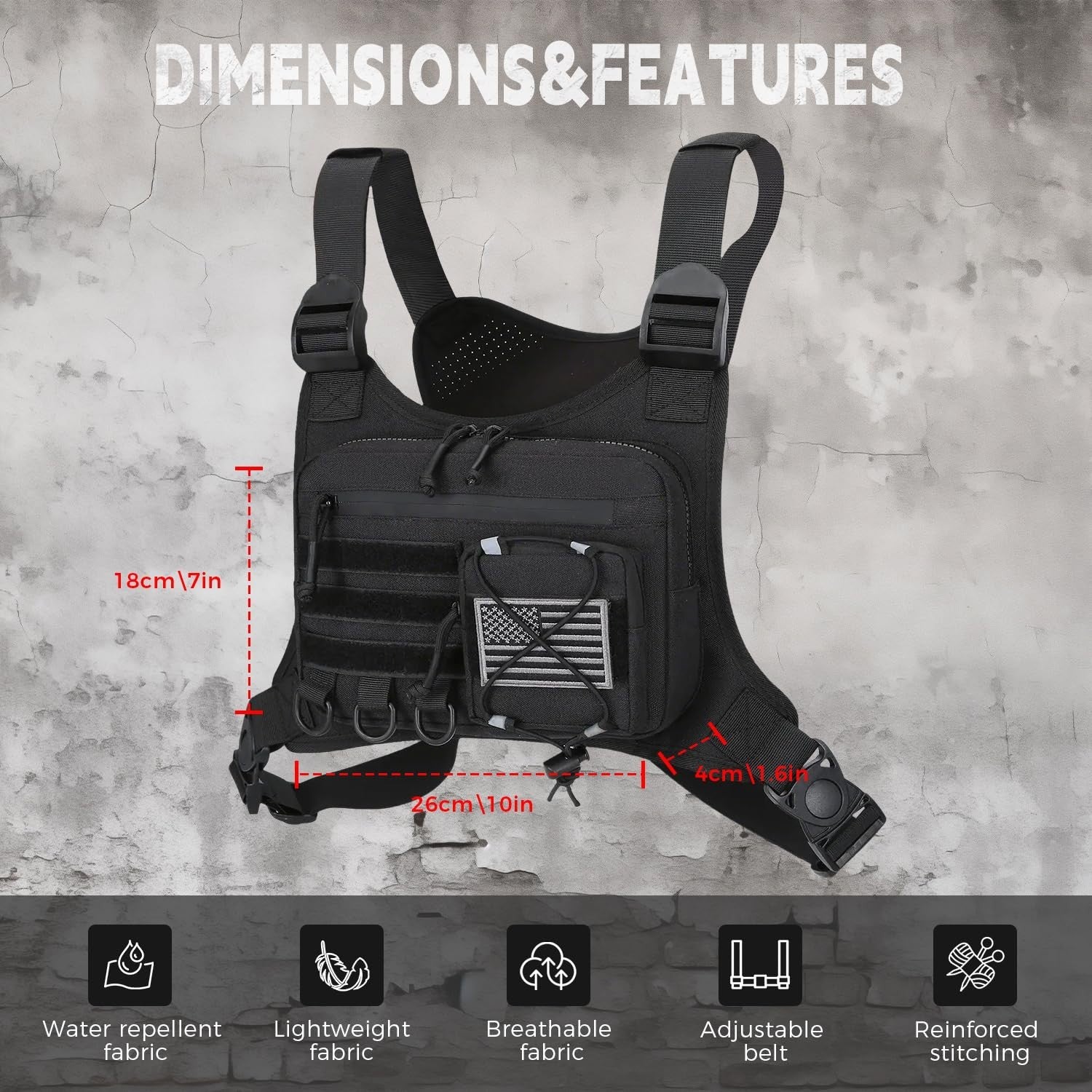 Men's Outdoor Chest Bag - EDC Travel Vest Holster for Running & Hiking, Fits Mos2