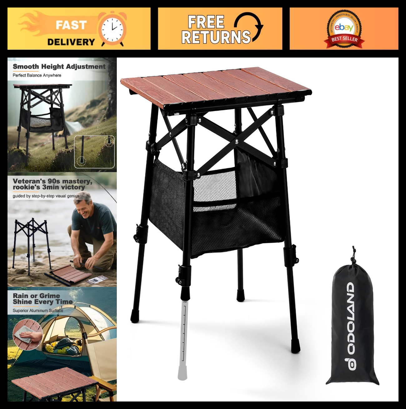 Compact Folding Camping Table with Adjustable Height, Portable Outdoor Picnic Ta0