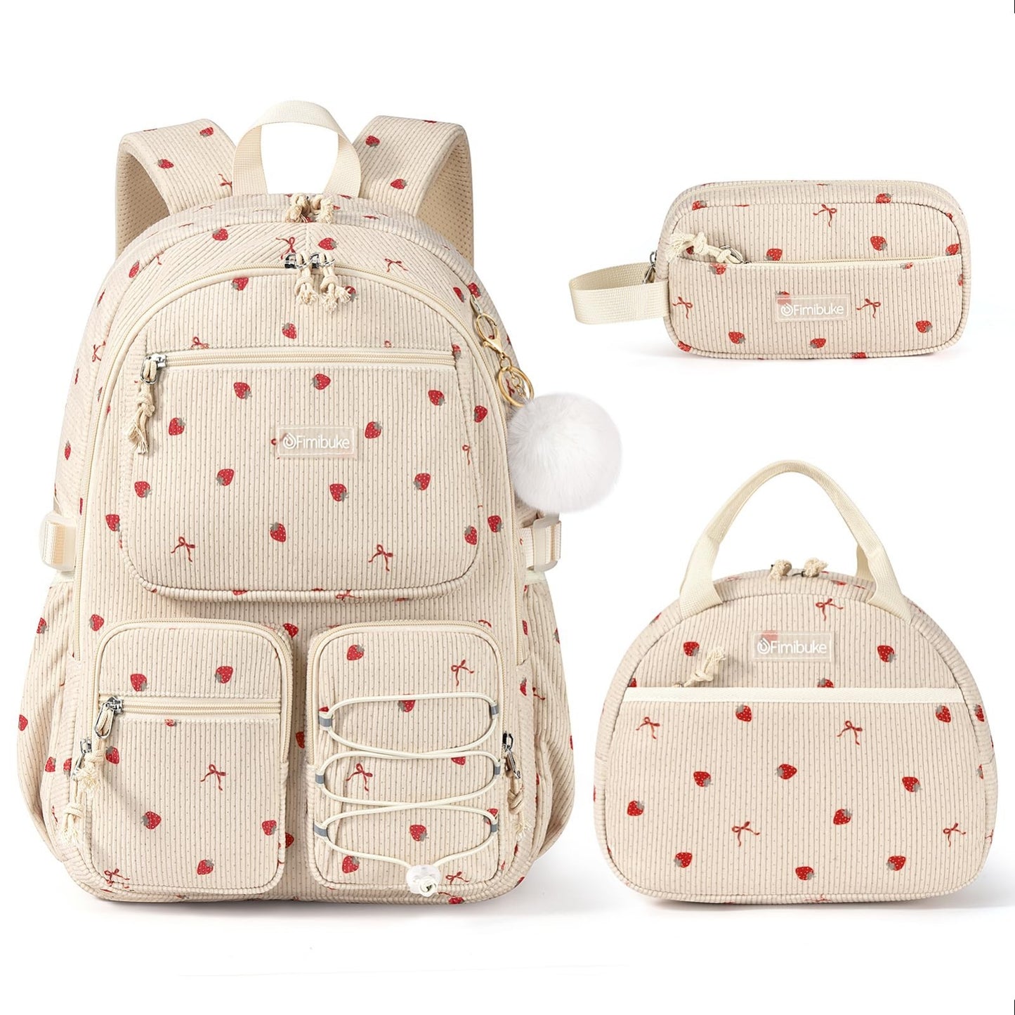 Stylish Corduroy Backpack Set for Girls   3PCS Kids Backpack with Lunch Box1