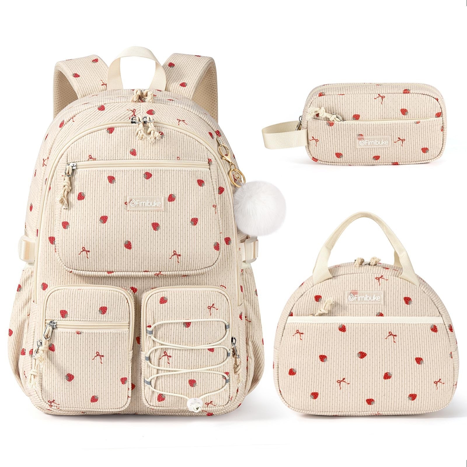 Stylish Corduroy Backpack Set for Girls   3PCS Kids Backpack with Lunch Box1
