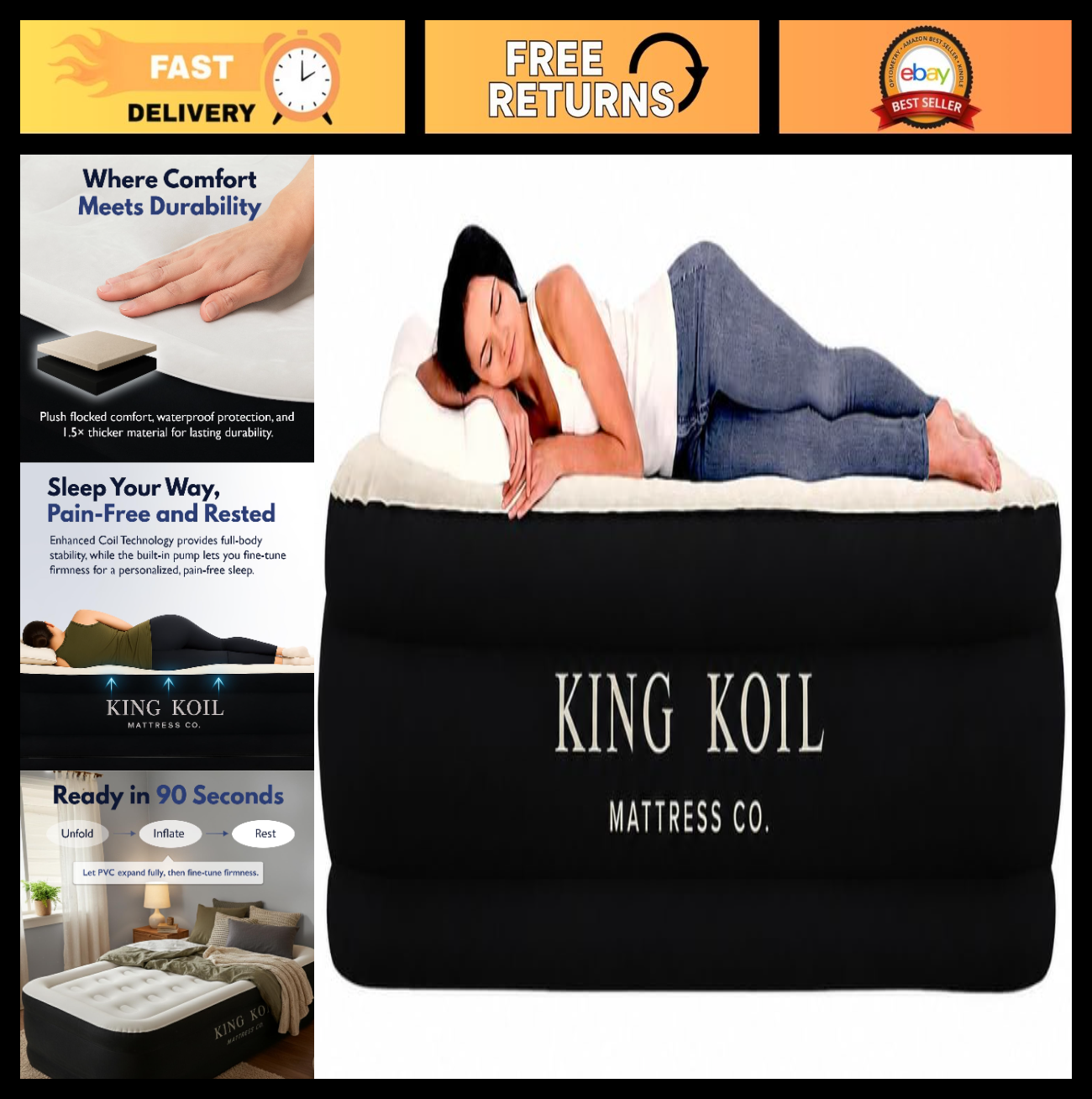 Twin Air Mattress with Built in Pump, Inflatable Bed, Waterproof Top, 300lb Capa0