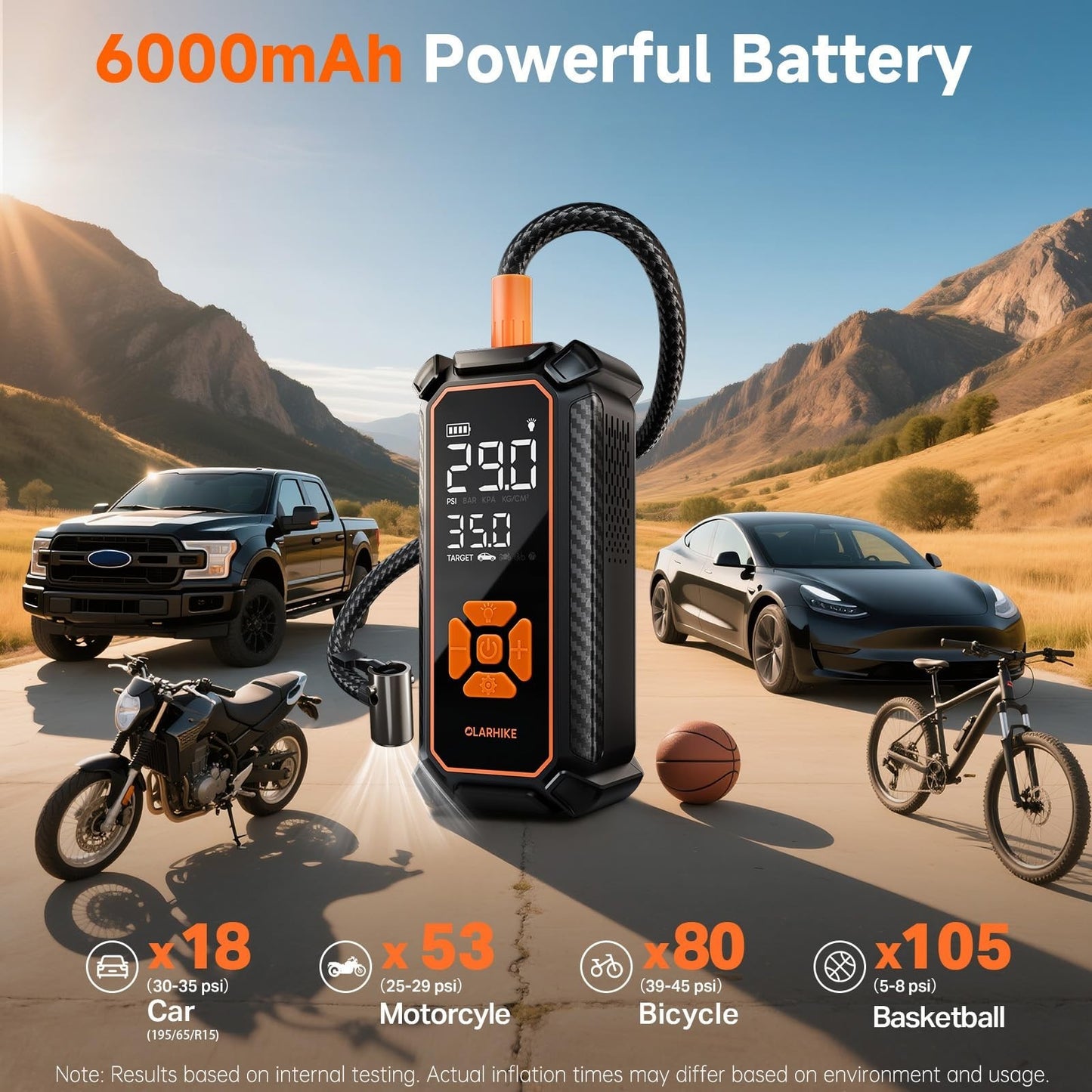 Portable Tire Inflator Air Compressor   6000mAh & 12V DC, Cordless Pump for Cars3