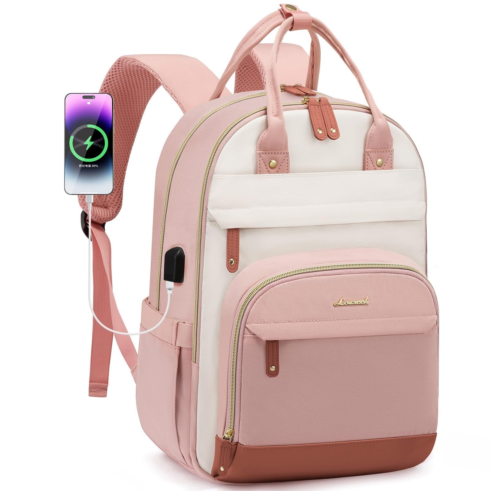 Stylish 15.6" Waterproof Laptop Backpack for Women, Cute Work & Travel Bag, Pink1