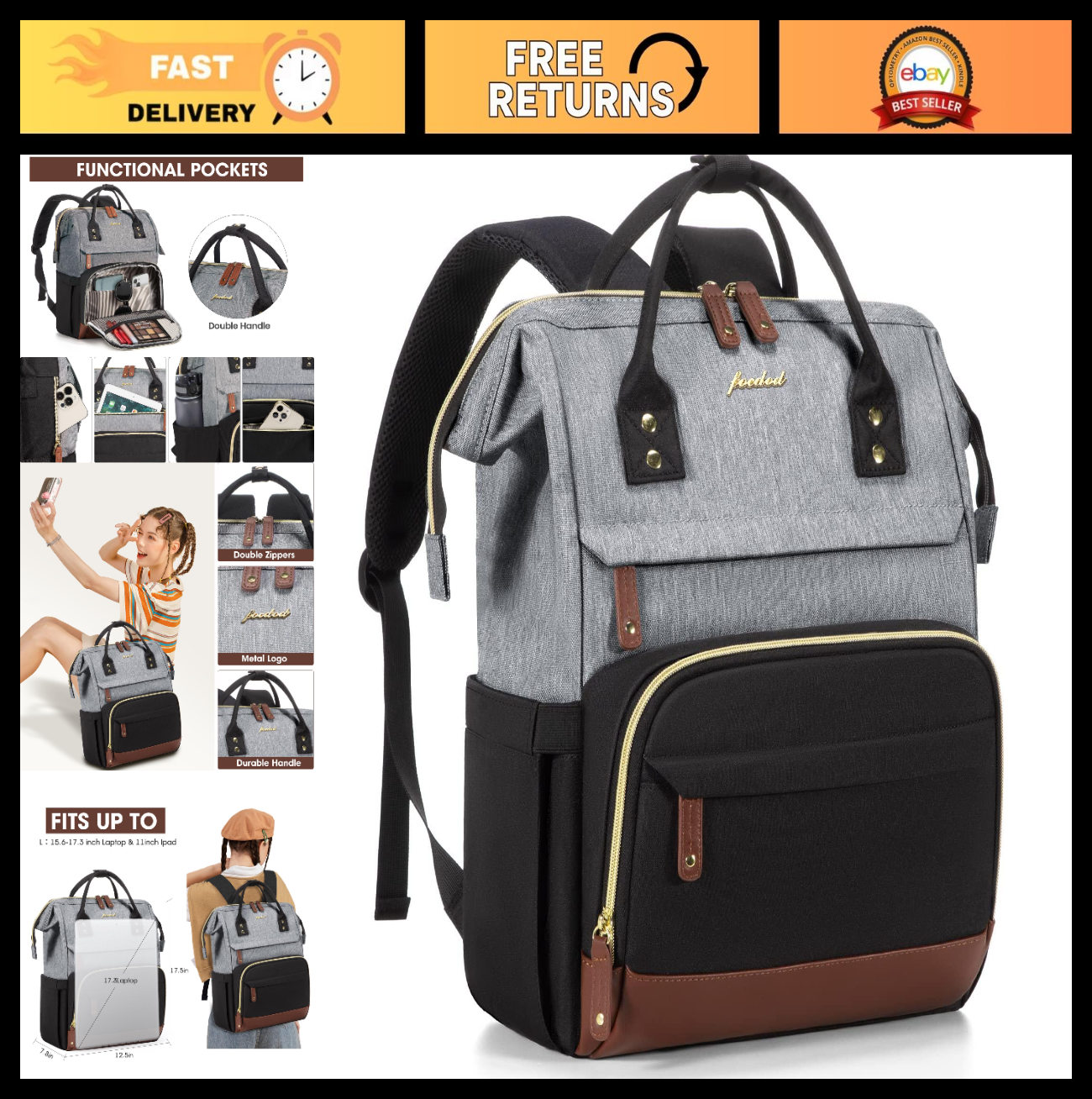 Waterproof 17" Laptop Backpack for Women   Travel Work Bag with USB Charger, Ant0