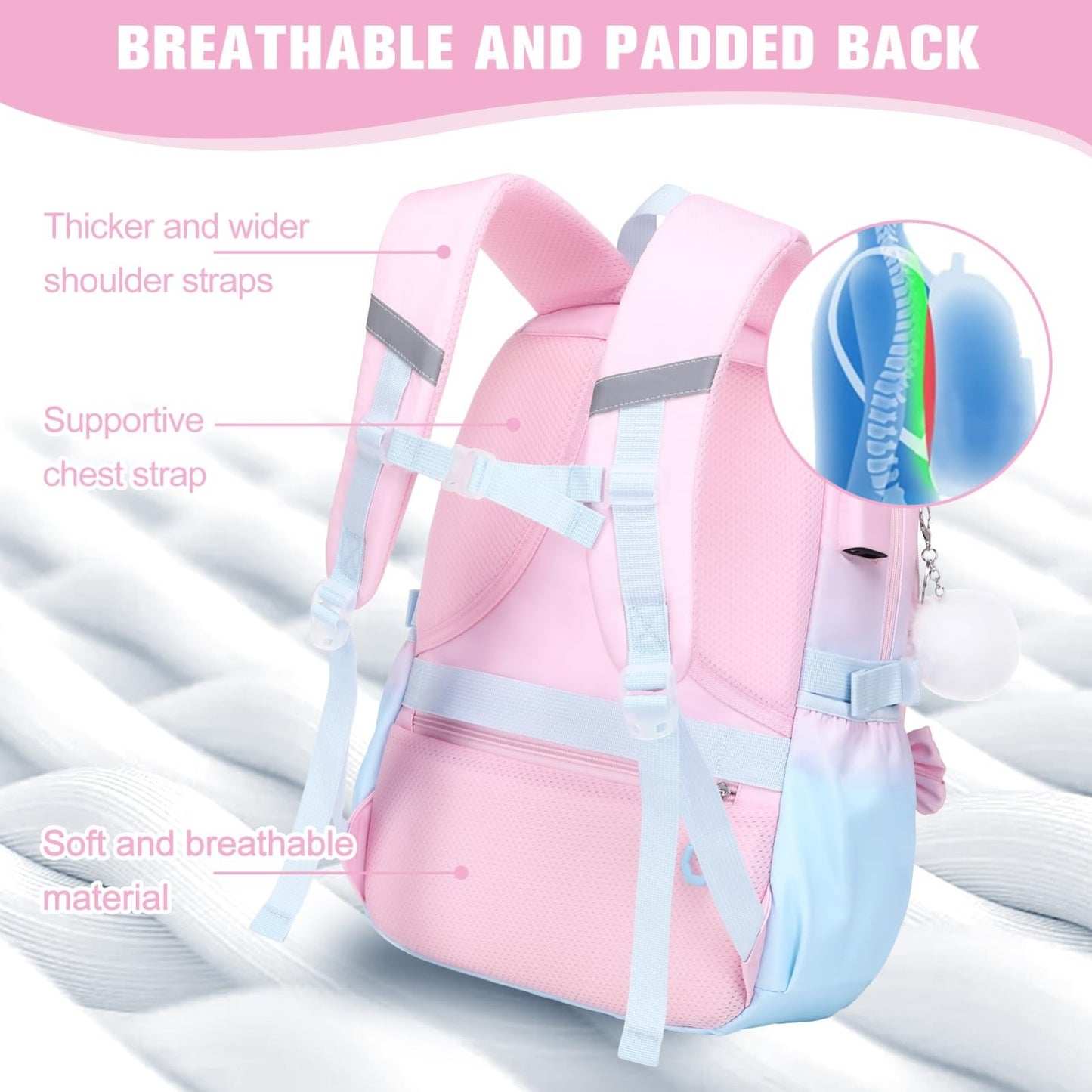 Cute Bow Backpack for Girls   School Bag with Lunch Bag & Pen Case, Stylish & Fu4