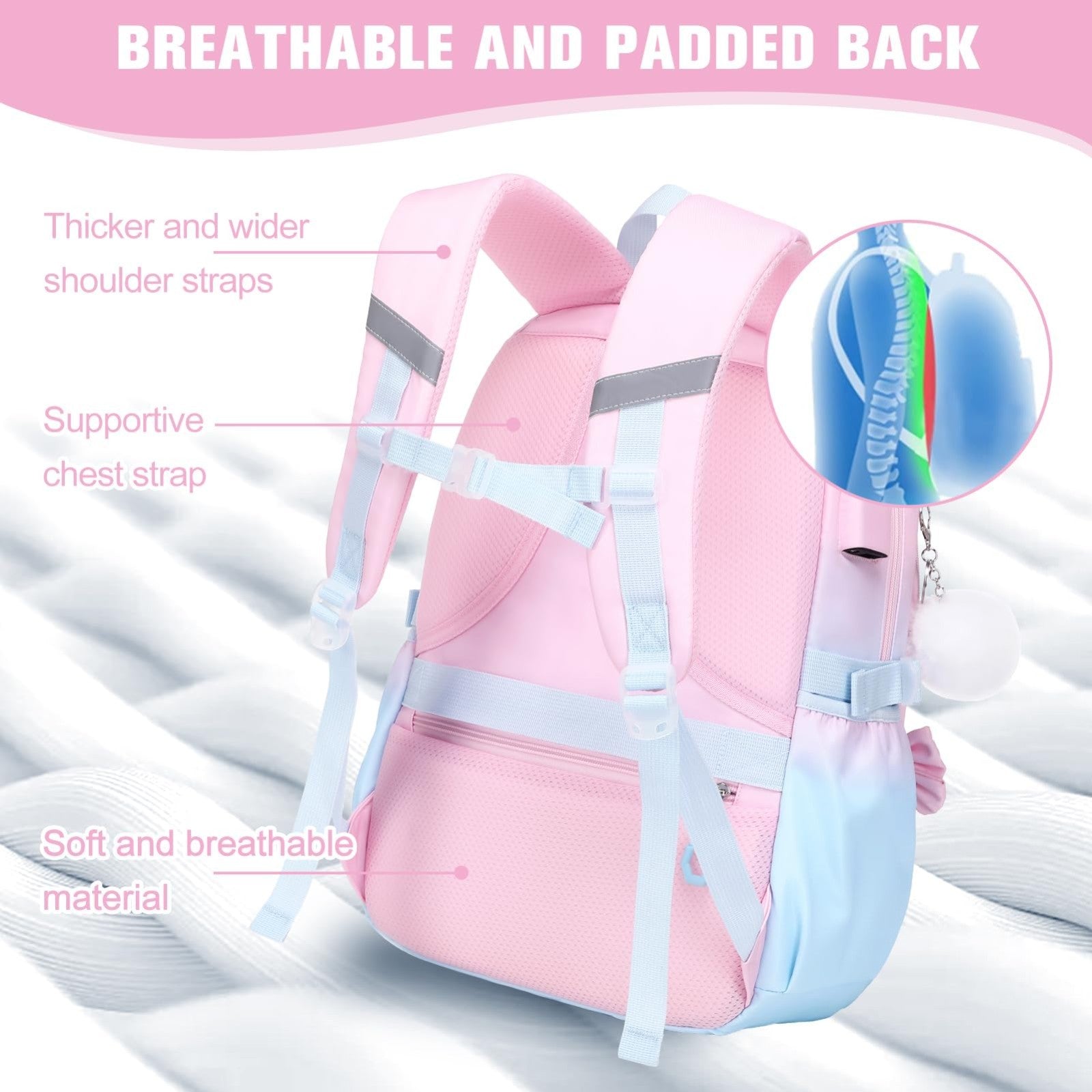 Cute Bow Backpack for Girls   School Bag with Lunch Bag & Pen Case, Stylish & Fu4