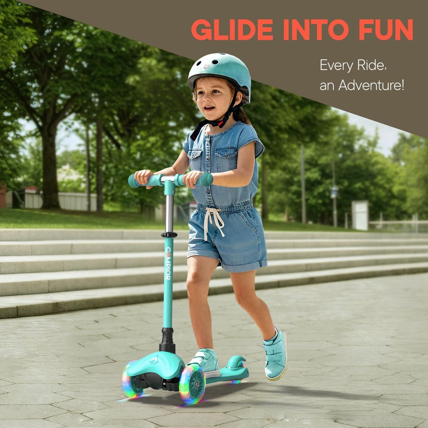 Teal Mini 3-Wheel Kids Scooter - Lean-to-Steer, LED Wheels, Adjustable Handlebar3