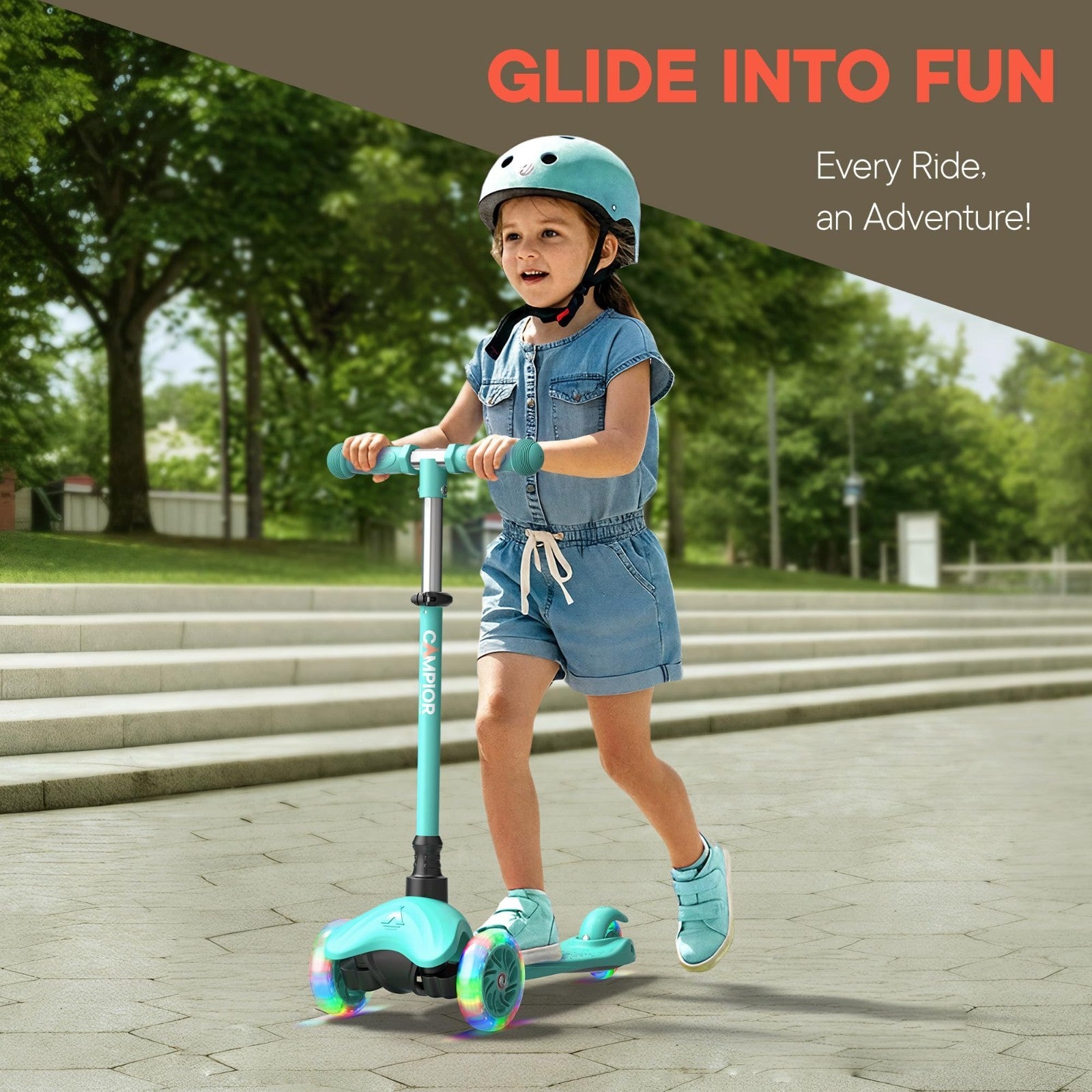 Teal Mini 3-Wheel Kids Scooter - Lean-to-Steer, LED Wheels, Adjustable Handlebar3