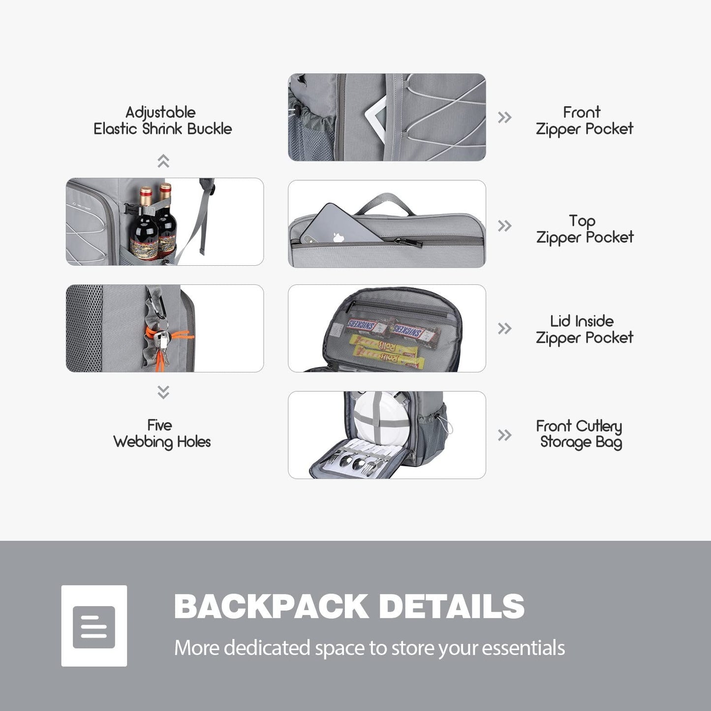 Insulated Cooler Backpack - 35/50 Can Soft Lunch Bag for Camping, Hiking, Beach3
