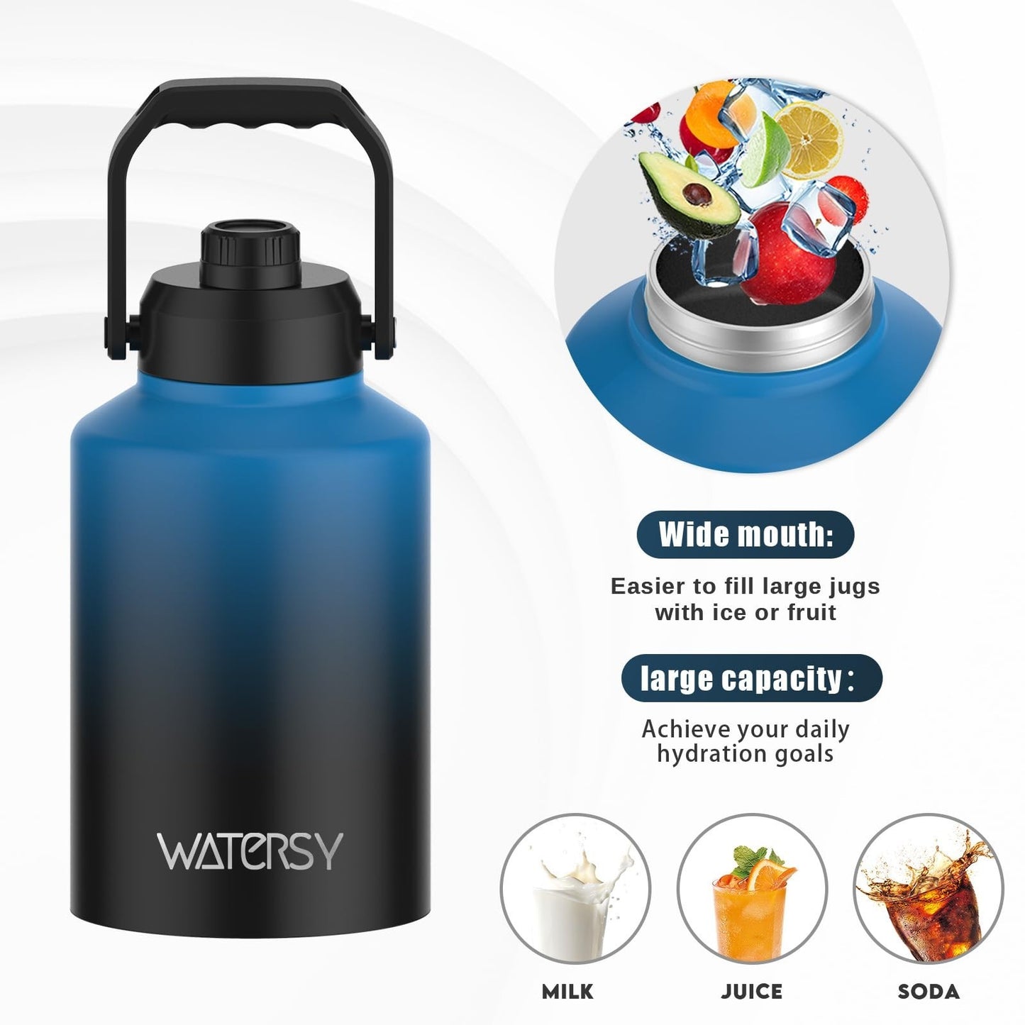 Insulated 1 Gallon Water Bottle - 128oz Stainless Steel, BPA Free, Leak Proof, C5