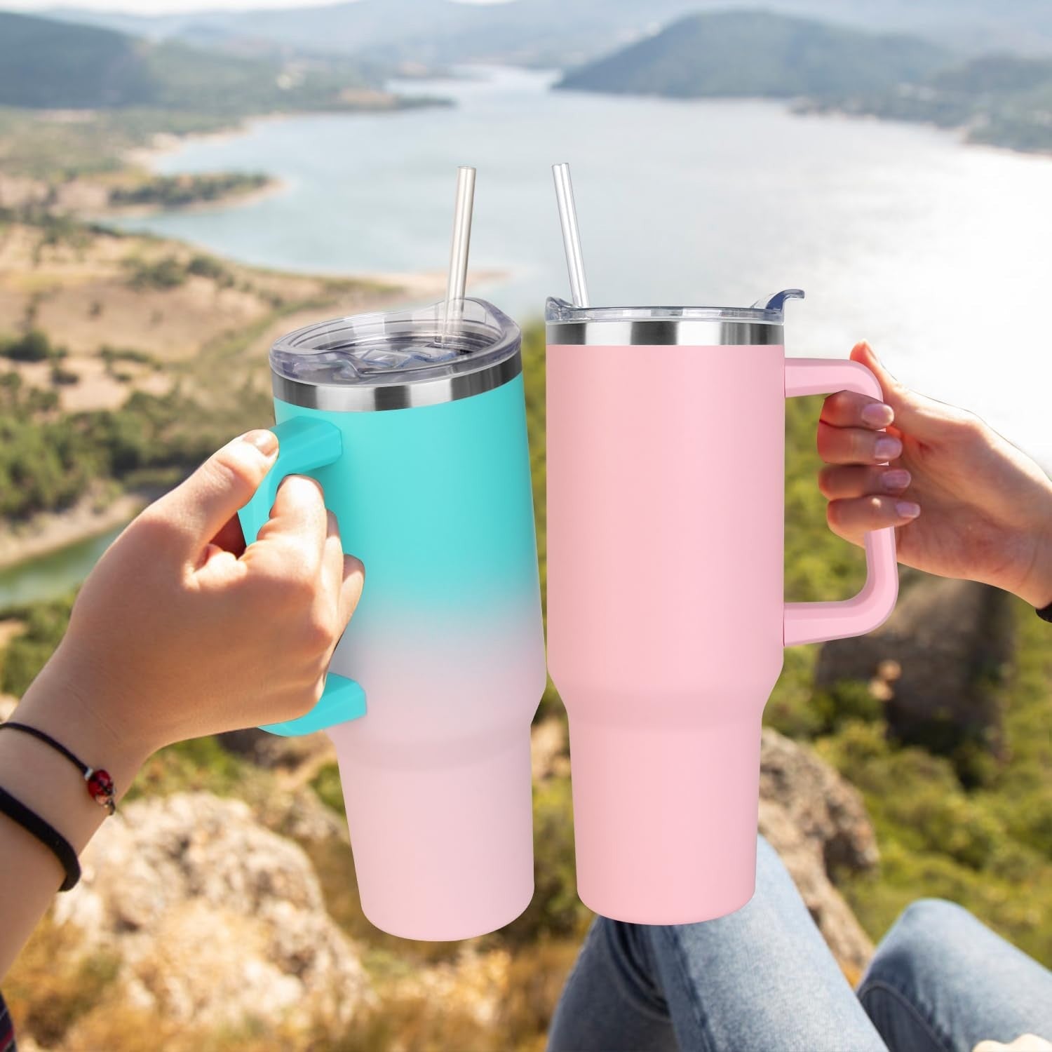 40 oz Insulated Tumbler with Handle & Straw   Leak Proof, Travel Mug, Hot/Cold C3