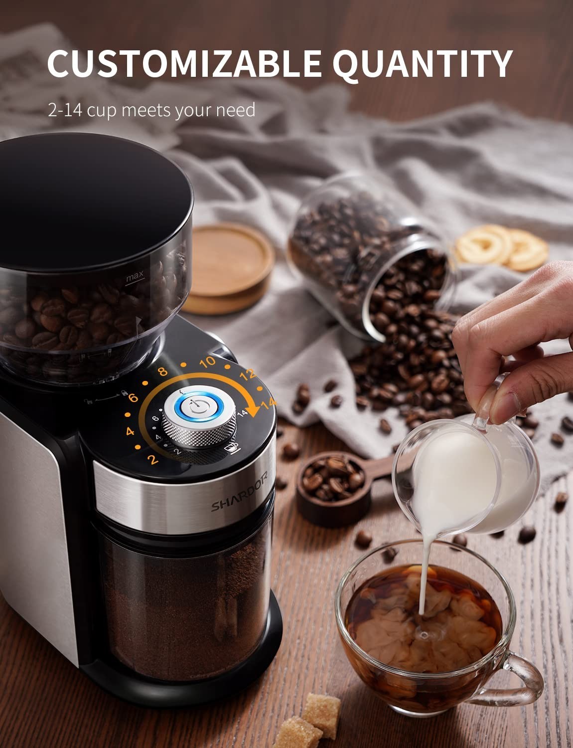 Electric Burr Coffee Grinder   One Touch Automatic Bean Grinder for Espresso & F4